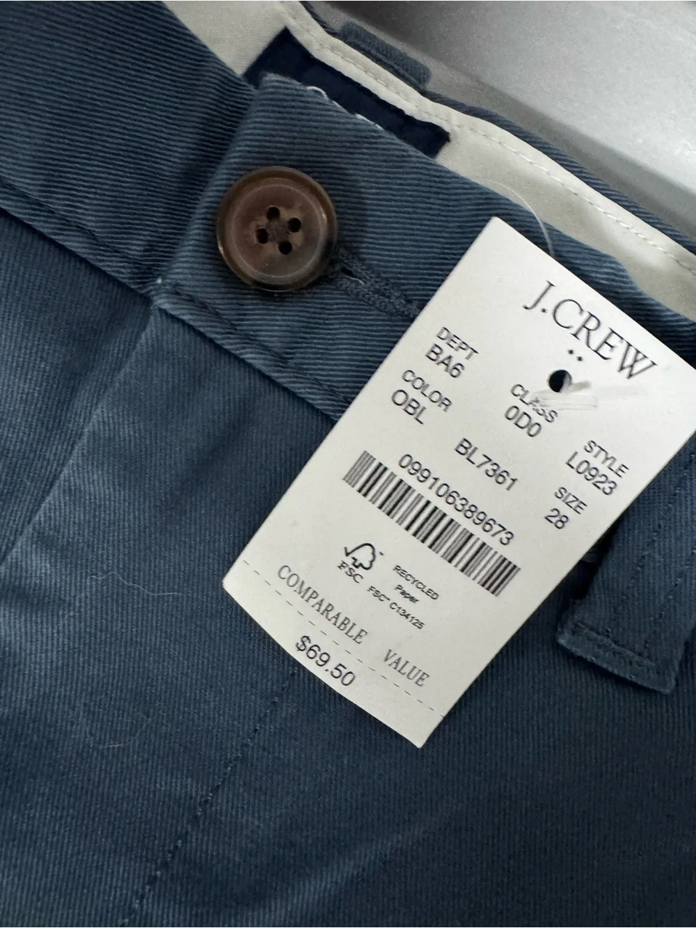 J.Crew 7” Flex Chino Shorts Mens 28 Blue Stretch NWT